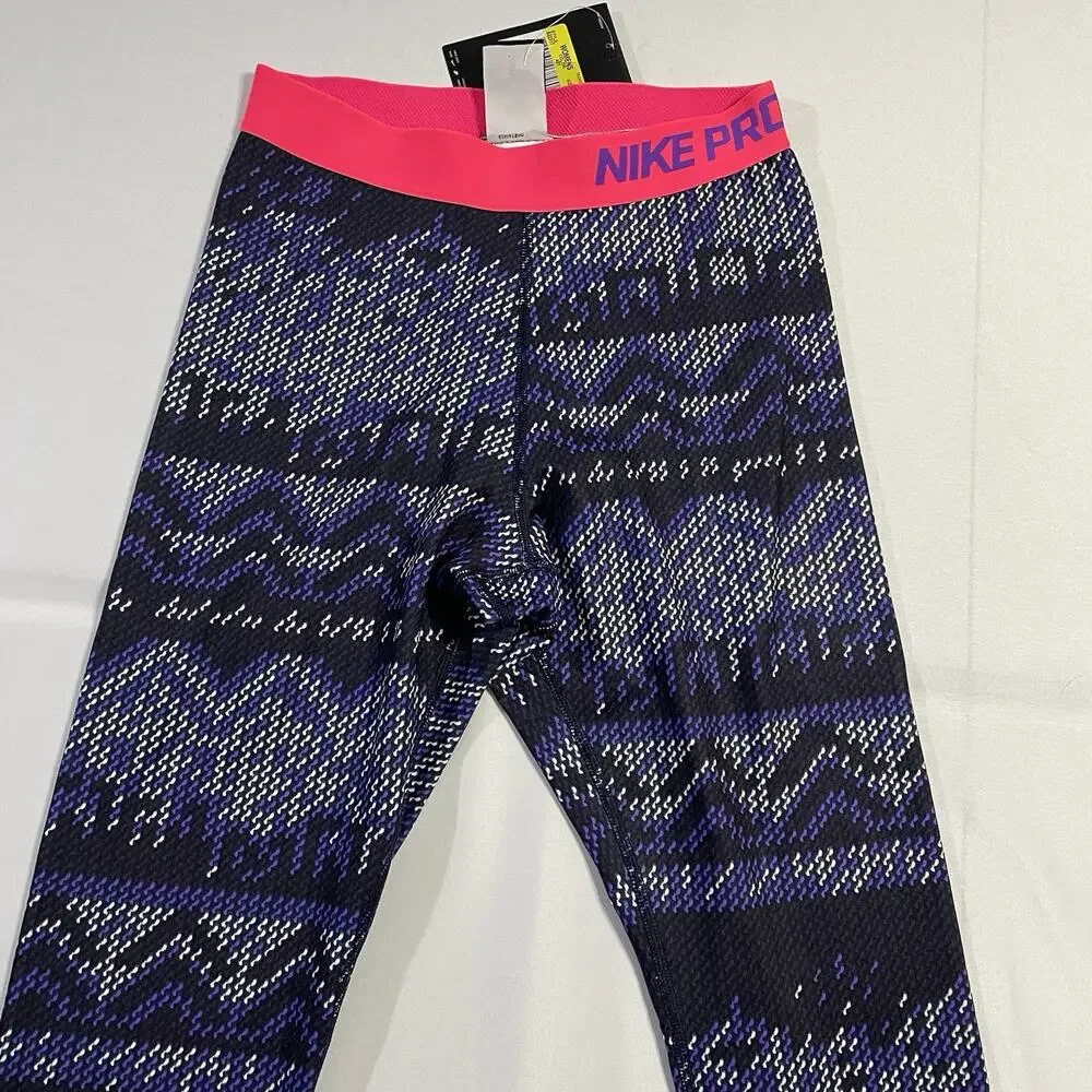 Nike‎ Pro Hyperwarm Women’s S Leggings Purple Geometric Nordic Print Pink Waist